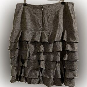 Talbots Womens sz 14 Skirt Gray Ruffle Knee Length Lined Slit Zip Up Pencil